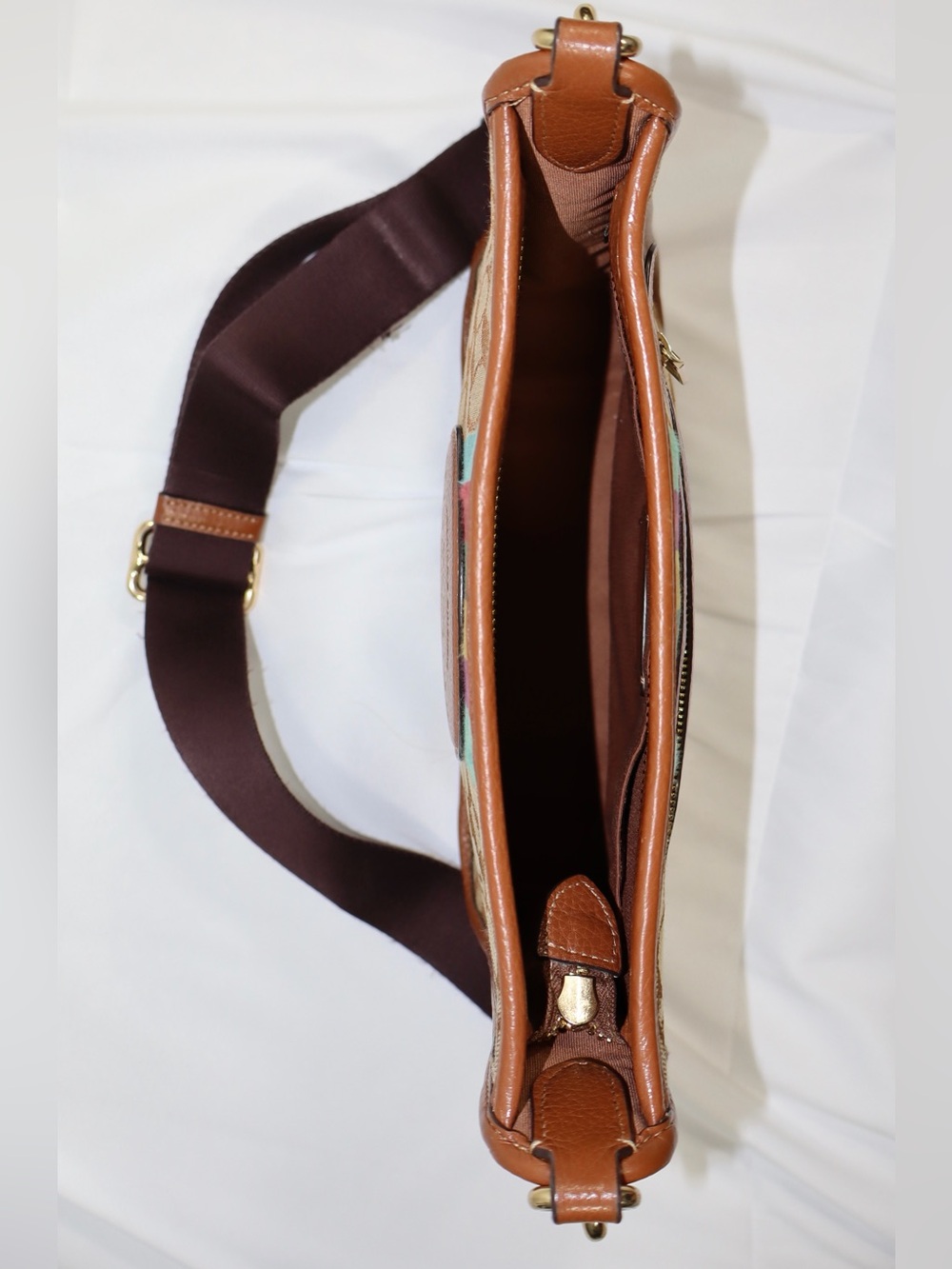 Coach Dempsey File Bag In Signature Jacquard With Varsity Stripe Crossbody Beige - Picture 6 of 9